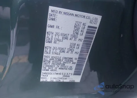 2022 Nissan Frontier Sv 4X2 from USA, damaged, VIN 1N6ED1EJ7NN651375